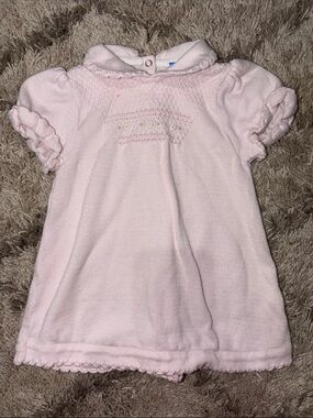 Baby Girls' Pink Knit Smocked Dress with Puff Sleeves